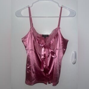 Pink Satin Camisole with Lace Trim